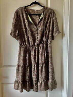 Studio Cleanout | Tiered Mini Dress Leopard Print Button Front Flowy Dress
